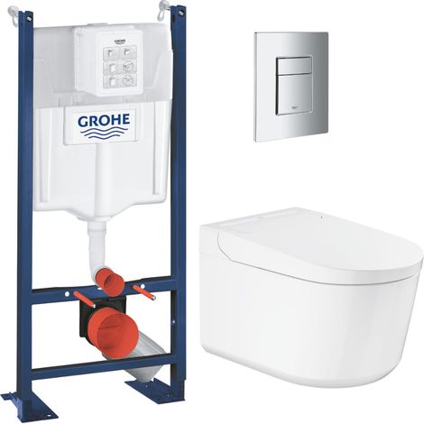 Grohe Pack WC Bâti-support autoportant RAPID SL + WC lavant suspendu Sensia Alpine + Plaque chrome (PROSENSIA1) (1/5)