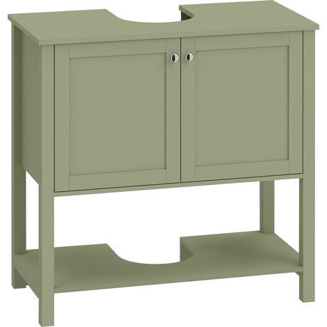 HOMCOM Under Sink Bathroom Cabinet with 2 Doors, Open Shelf, Green (1/5)