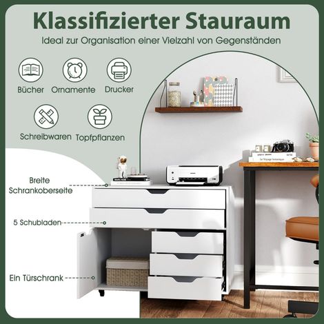 Mobiler Aktenschrank mit 5 Schubladen und Schrank, Weiß (1/5)