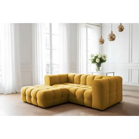 Ecksofa Designersofa SOLVIE XS in Stoff Tiffani Honiggelb Ottomane Links