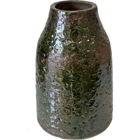 Vase artisanal vert vitrifié 22 cm (1/3)