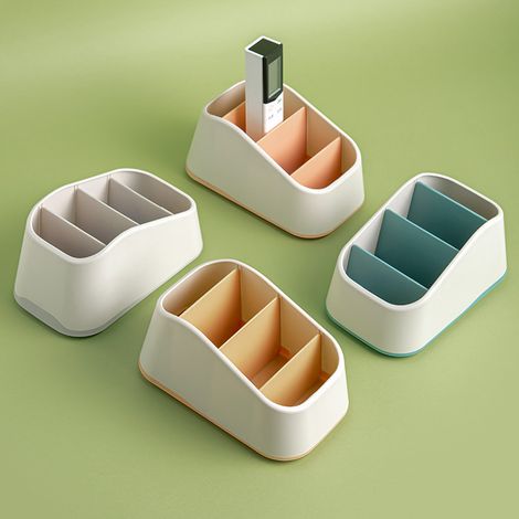 Support pour télécommandes à 4 compartiments, boîte de rangement pour télécommandes TV, trieur de palettes pour tables de chevet/bureaux, rangement de bureau pour petites manettes, lecteurs multimédia (1/4)