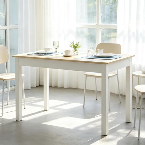 Mesa de comedor rectangular 119 x 70 x 75 cm, roble y blanco, aglomerado OKMYHOME (1/5)