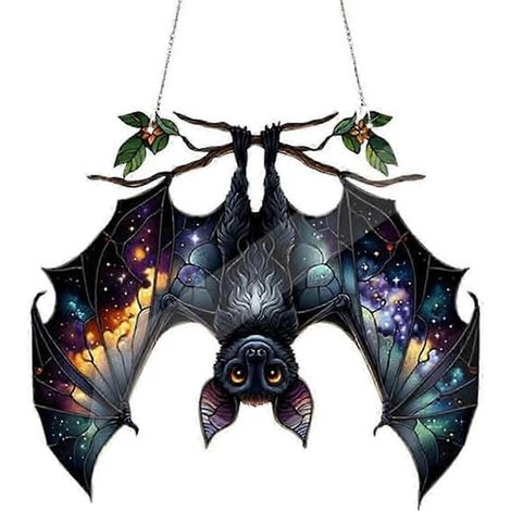 2026 Halloween Chauve-souris Vitrail Attrape-soleil Suspension de fenêtre Acrylique Art mural Attrape-soleil Décoration Festival des fantômes Coloré, A (1/5)