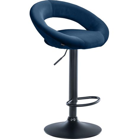 Sgabello da bar x1 seduta rotonda stile contemporaneo velluto blu e metallo nero 100005969
