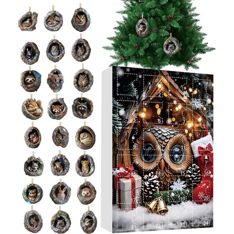 24-tägiger Adventskalender mit Tiermotiven, 2D-Acryl-Adventskalender mit Löchern Hängender Schulschmuck für Fenster, Haustür, Balkon, Weihnachtsbaum, Party (1/5)