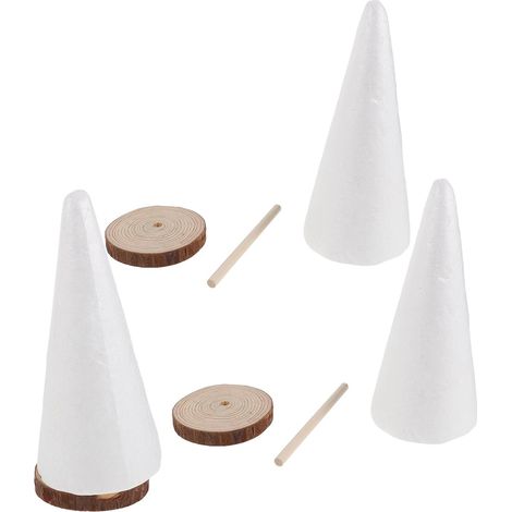 3 Ensembles Cône en Écume Blanc Non Peint pour Décorations de Noël avec Base en Bois Détachable, Facile à Sculpter Peindre, pour Projets Artistiques et Centres de Table (1/5)