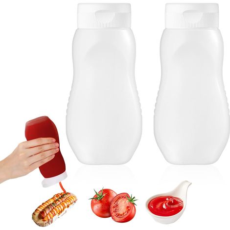 Lot de 2 flacons souples pour condiments, flacons tie-dye en plastique pour sauces - Flacon de 325 ml avec bouchon pour sauces, ketchup, sauce barbecue, sirop, peinture (1/5)