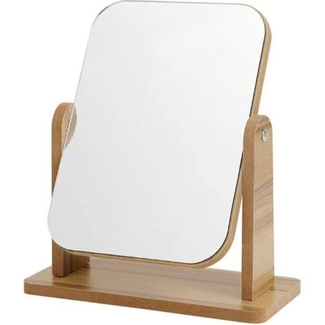 Miroir de Bureau en Bois Petit Miroir sur Pied 25 X 22CM Miroir de Table Rotatif à 360 Degrés Miroir a Poser Haut Miroir avec (1/5)