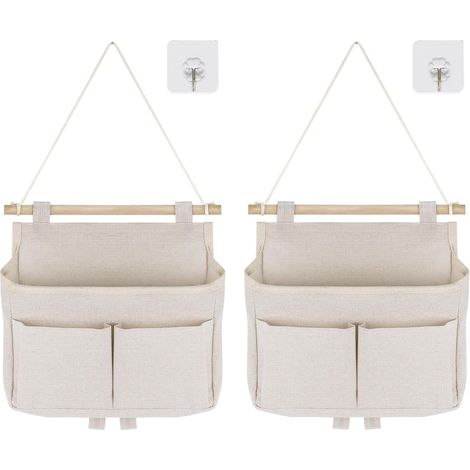1 juego con 2  bolsas de almacenamiento de algodón y lino, bolsas de almacenamiento colgantes detrás de la puerta, bolsas de almacenamiento para la pared, adecuadas para juguetes, ropa, piezas