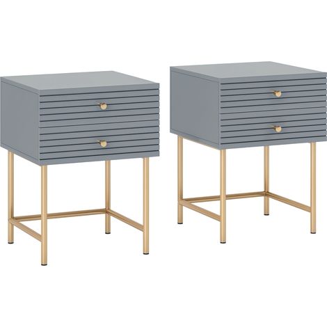 Pair of Stylish Grey and Gold Bedside Tables-Modern Nightstands for Chic Bedroom Decor