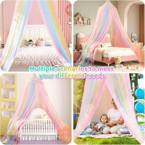 Moustiquaire de lit - Arc-en-ciel - Pour lit simple ou double - Enfants - Voyages et maison - Intérieur et extérieur (1/4)