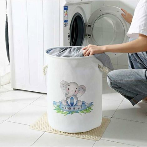 Panier À Linge - Éléphant - Tissu Toile Coton - Cordon De Serrage - 34x43 cm (1/5)