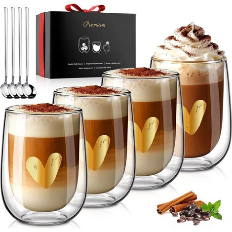 Set de 4 verres double paroi Latte Macchiato 350ml avec motif cœur