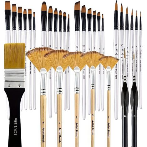32 pinceaux professionnels pour aquarelle et gouache, poils en nylon, manche en bouleau, formes rondes, langue de chat, plates, éventail, biseautées et fines, pour artistes débutants et étudiants. Kit (1/5)