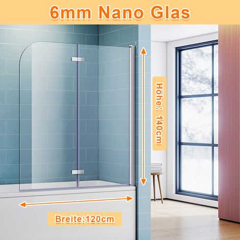 SONNI Badewannenaufsatz Dusche Badewannenfaltwand Glas Duschwand für badewanne 2-teilig 140x120(HxB),mit 6mm NANO ESG Glas