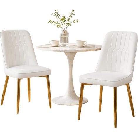 Chaise de salle à manger blanche en cuir régénéré, dossier ergonomique, pieds métalliques dorés et assise rembourrée, lot de 2 CHICFURN (1/5)