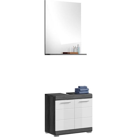 Badezimmermöbel Set 2-teilig modern in Hochglanz weiß mit grau SIROCO-158 (1/4)