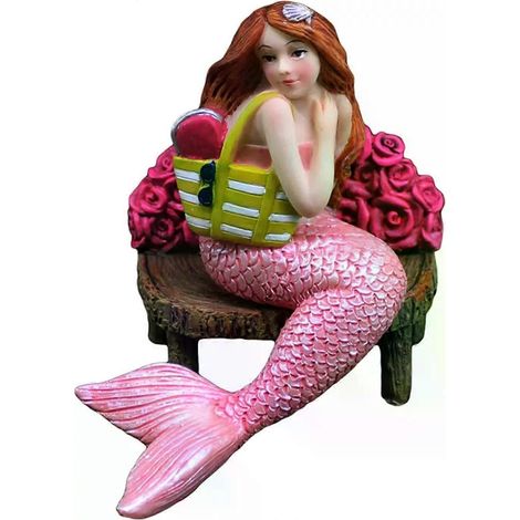 Ensemble de 2 figurines miniatures de sirène et de fée sur chaise fleurie rose, décoration de jardin (1/4)