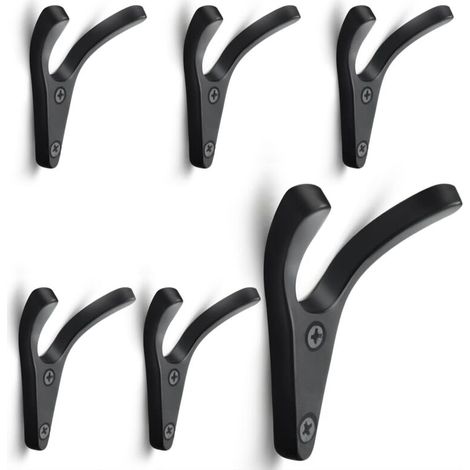 6-teiliges Set doppelter Wandgarderobenhaken, minimalistische und robuste Wandhaken aus Zinklegierung, Garderobenständer für Eingangsbereich, Schlafzimmer, Badezimmer, Mehrzweckhaken, inklusive Schrau (1/5)