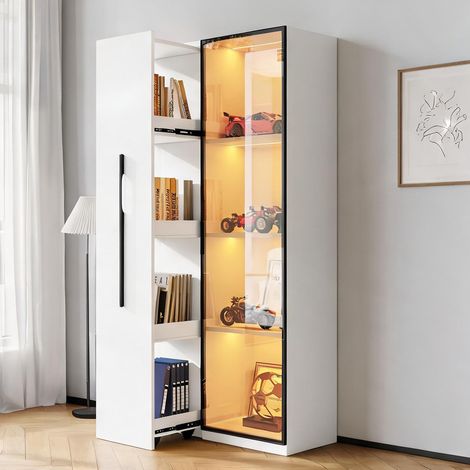 Bibliothèque vitrine 160 cm avec tiroir latéral et LED en MDF (1/5)