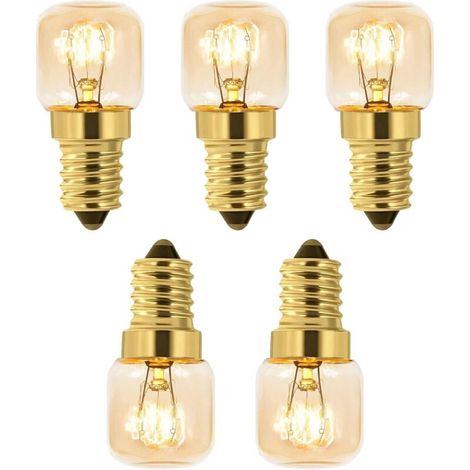 Paquete de 5 bombillas de sal de 15 W, incandescentes, blanco cálido, CA 230 V, para hornos, frigoríficos, lámparas de sal y parrillas, 52,2 x 2,2 cm.
