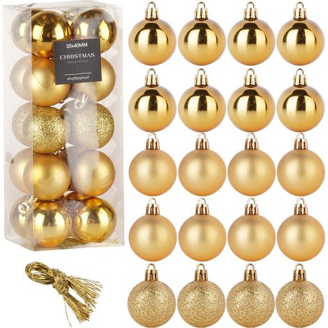 Goldene Weihnachtsbaumkugeln, bruchsicher, Set mit 20 Stück, 4 cm Durchmesser