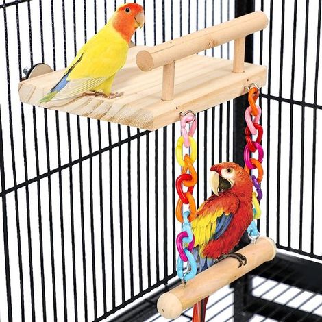 Perchoir pour perroquet - Plateforme pour oiseaux - Balançoire - Jouet pour oiseaux - Accessoire de cage - Convient aux calopsittes, perruches à longue queue, inséparables et perruches ondulées - Kaki (1/5)