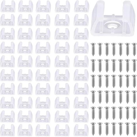 Clips Fixation LED Néon - 50 Pièces - Plastique Translucide - Support Robuste 17-20mm - Maison et Commerce - Blanc (1/5)
