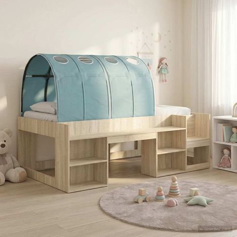 vidaXL Letto con Tunnel con lo scaffale 3 pz Rovere Sonoma e Azzurro (1/5)