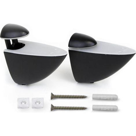 Emuca Juego de soportes para estante de madera o cristal Pelicano, Plástico y Zamak, Pintado negro
