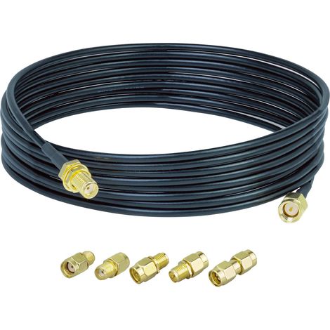 Câble coaxial SMA vers SMA 3 m RG174, SMA femelle vers SMA mâle avec 5 adaptateurs SMA vers SMA pour routeur, antenne de signal, adaptateur Wi-Fi, etc. (1/5)