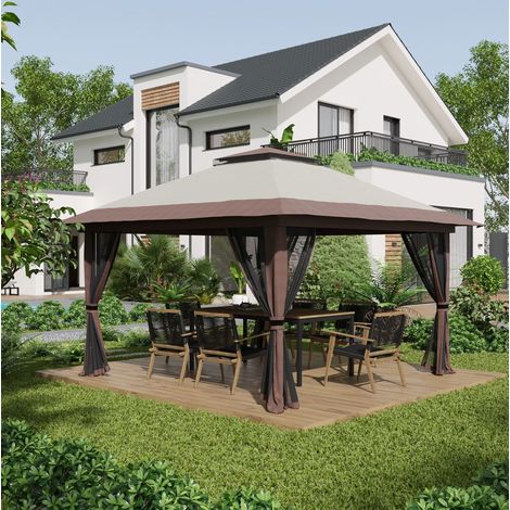 Gartenpavillon faltbar höhenverstellbar 4x4m UV-Schutz Beige OKMYHOME (1/5)
