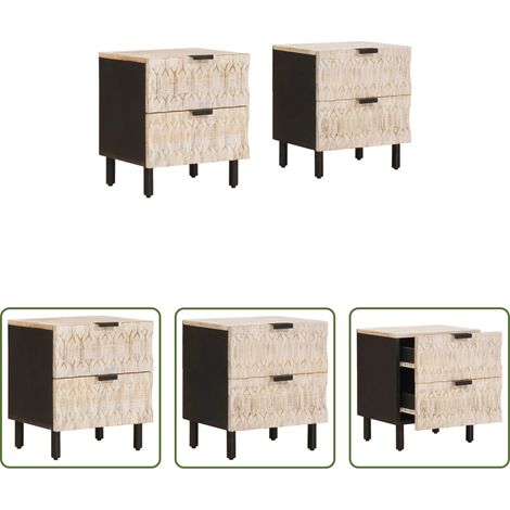 vidaXL Mango Holz Nachttisch - Nachttisch 2 pcs Weiß 40 x 33 x 46 cm Massivholz Mango (1/5)