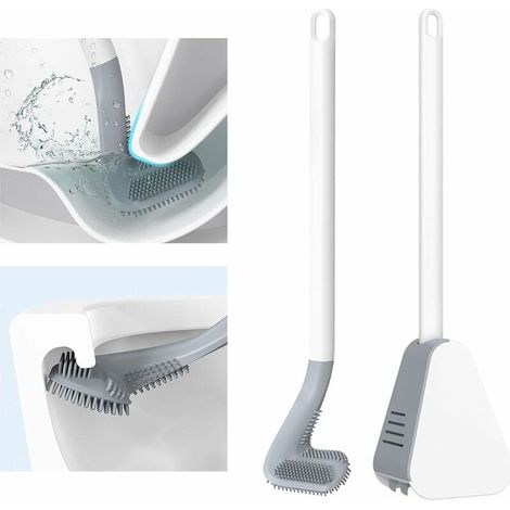 Scopino per WC in silicone con manico lungo, scopino per WC e porta scopini per bagno bianco (1/5)