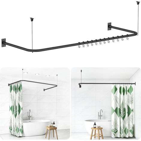 Tringle à rideau de douche en forme U/L [75-78x150-190x75-78] cm, noir (1/5)