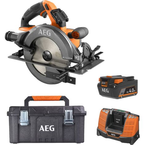 Confezione AEG 18V - Sega circolare senza spazzole 190 mm - Batteria 4,0 Ah - Caricabatterie - Cassetta di custodia