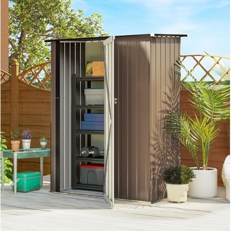 Casetta da giardino in metallo 1,07 m² con tetto spiovente, 142 x 84 x 189 cm, marrone (1/5)