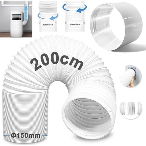 Tuyau Climatiseur Mobile,Pvc Climatiseur Tuyau D'évacuation,avec adaptateur,Diamètre de 150 mm,Pour Climatisation,Déshumidificateur,Sèche Linge,Ventilateur d'échappement (2m) (1/5)