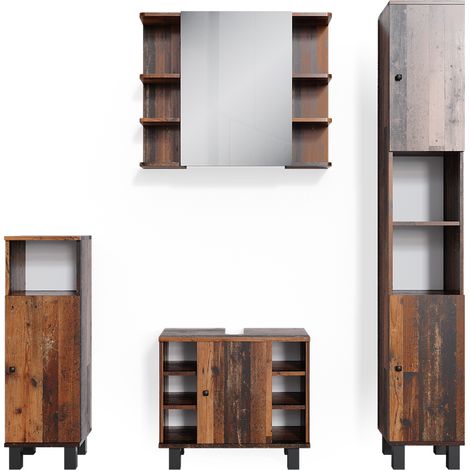 Conjunto de muebles de baño Fynn, Roble rústico, 4 piezas, Vicco