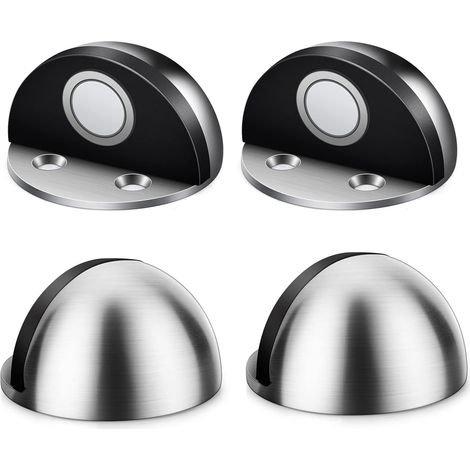 Butoir de Porte 4 Pièces Butoir Porte Magnetique Acier Inoxydable Arrêts de Portes Door Stoppers avec Vis de Montage et 3M Colles pour Protéger la Porte et Mur Chambre à Coucher Salon Cuisine(Argent)