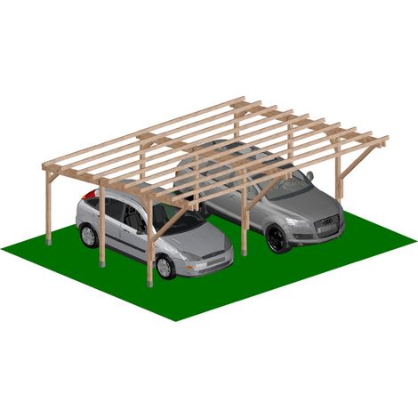 Carport Tettoia a Sbalzo per Auto in Legno di Pino Impregnato - mt 5 X 6 - con Supporti ad Interrare