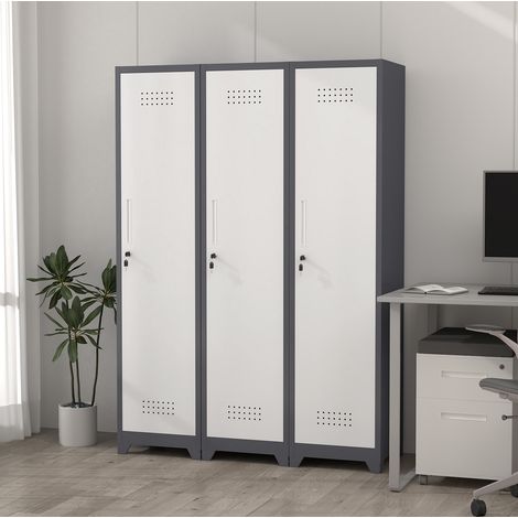 Armoire de rangement en métal 165x40x40 cm grise, avec serrure, pour cuisine et bureau FloraGrace (1/5)