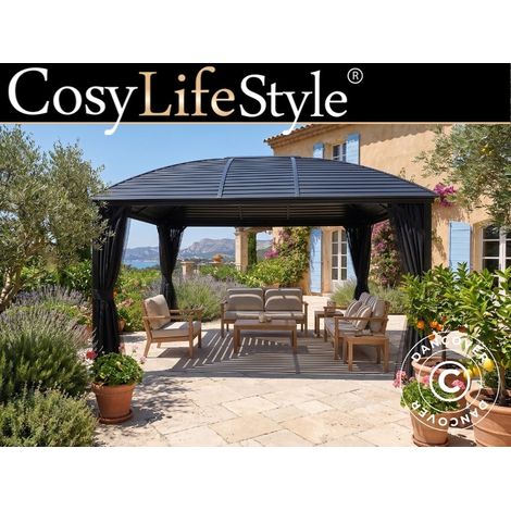 Gazebo San Jose Steel+ w/curtains and mosquito net, 3x4 m, Black - Dancover