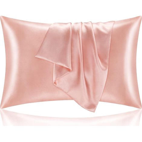 Taie d'oreiller en satin de soie pour les cheveux et la peau, taie d'oreiller corail taille standard, lot de 2, taie d'oreiller ultra douce avec fermeture portefeuille (50 x 66 cm)