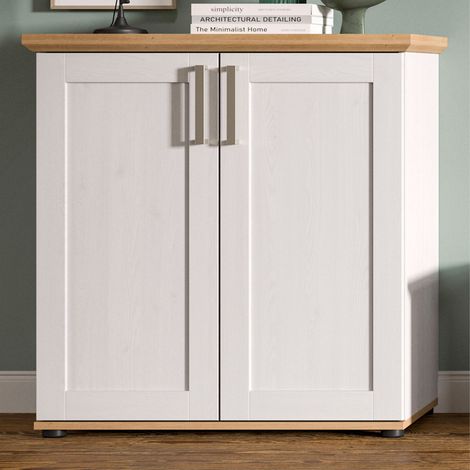 Buffet bas 2 portes 84x37x88cm décor blanc et naturel - VERONICE (1/5)