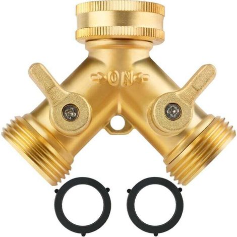 Double connector for washing machines, 3/4 inch two-way Y garden hose connector with independent bearing valve, suitable for outdoor gardens and vegetable gardens. (1/4)