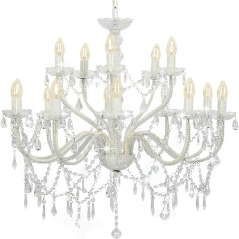 Lustre classique 80 x 74 cm ambiance élégante 15 ampoules E14 en métal blanc (1/5)