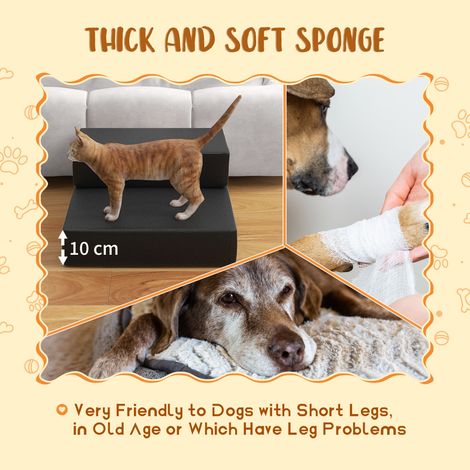 L45xL39xH20cm, noir, tapis pratique, pour animaux, avec 2 marches, pour chats, chiens, pour facile à monter, Escalier pliant (1/5)