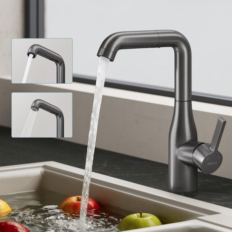 doporro Rubinetto per Cucina, 2 Modalità con Doccetta Estraibile, Rubinetto Lavello Cucina in Acciaio Inossidabile 304 con Cartuccia Ceramica, Tubi e Accesorri, Grigio, Turnix-04 (1/5)
